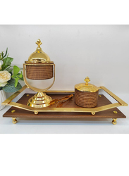 Damanhoor Decorative Design Golden Ash Tray Flower Antique Shiny Incense Bakhoor Burner Set, 4 Pieces, Brown