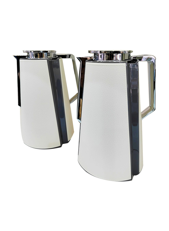 1 Ltr 2-Piece Tea & Coffee Modern Thermos Flask with Handle, 5252, White/Silver