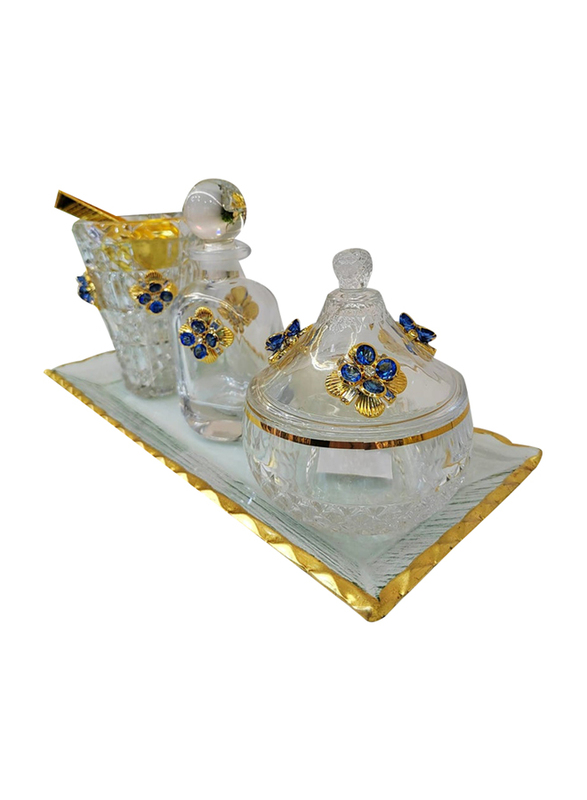 Damanhoor Beautifull Bakhoor Incense Burner, 4 Pieces, Clear/Gold