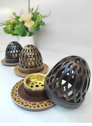 Bakhoor Beautiful Design Resin Incense Burner With Magnet Cover Damanhoor, Black/Gold