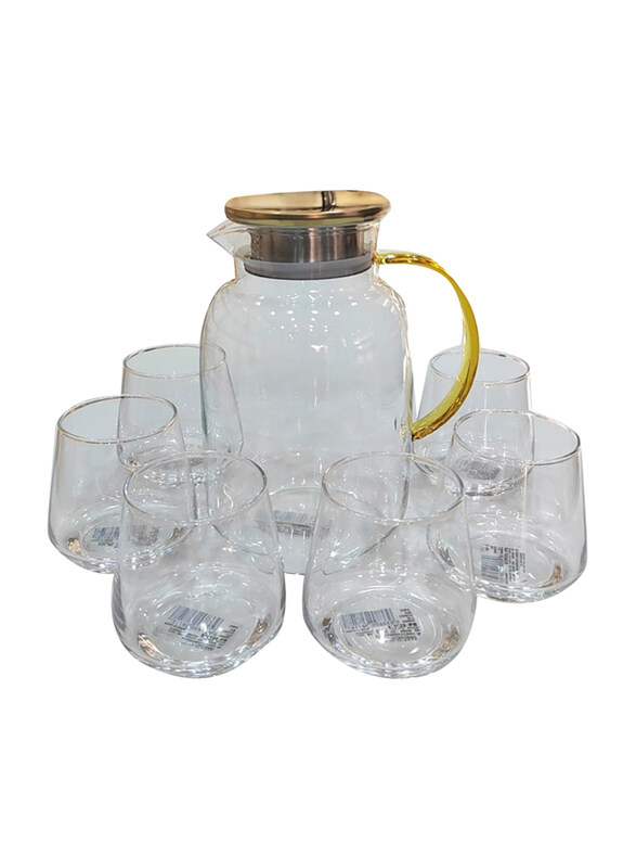 

Generic 7-Piece Elegant Glass Decanter Set with Cork Stopper & Serving Beverage Glasses, 603, Clear