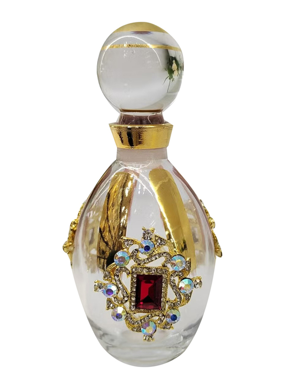 Empty Oil Perfume Attar Bottle Handmade Design, Gold/Red