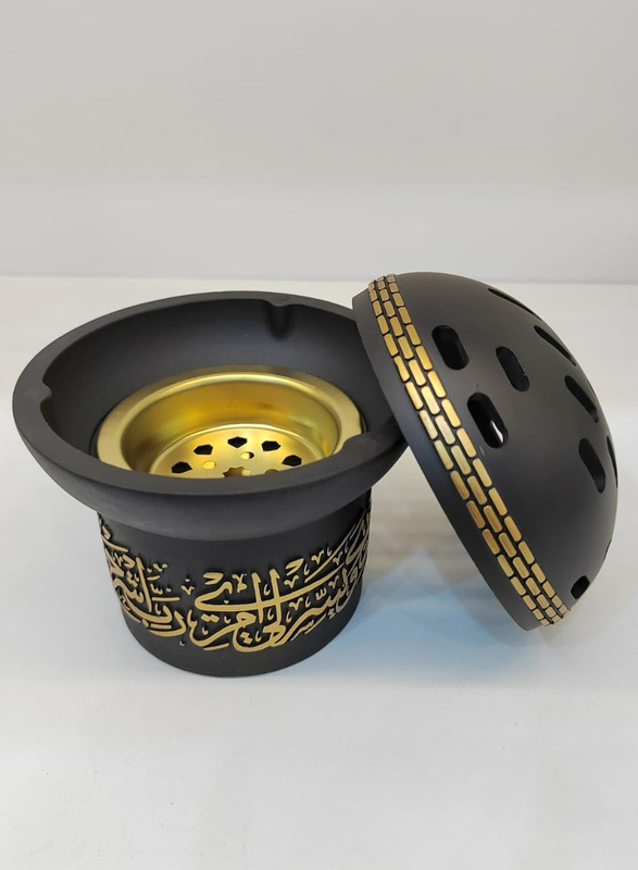 Damanhoor Charcoal Oud Frankincense Resin Incense Burner, Black/Gold