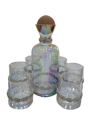 7-Piece Elegant Glass Decanter Set with Cork Stopper & Serving Beverage Glasses, 0011CL, Clear