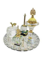 Damanhoor Beautifull Bakhoor Incense Burner Set, 5 Pieces, Clear/Gold