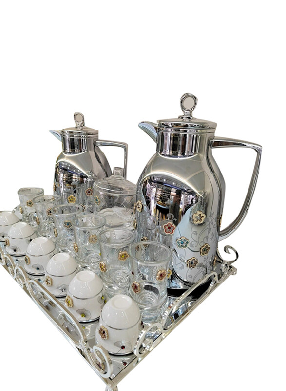

Generic 22-Piece Set Tea & Coffee with Flask, 254, Silver/White