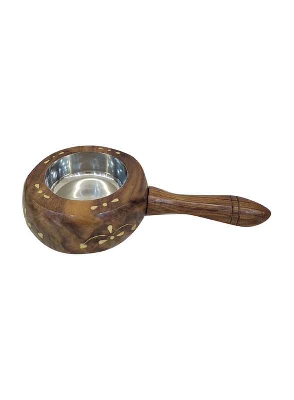 Damanhoor Bakhoor Burner Beautiful Design Wooden Hand Crafted Incense Burner with Handle, 571, Brown