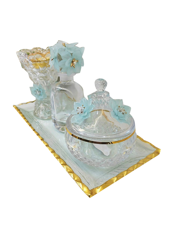 Incense Bakhoor Burner Set, 4 Pieces, Clear/Blue