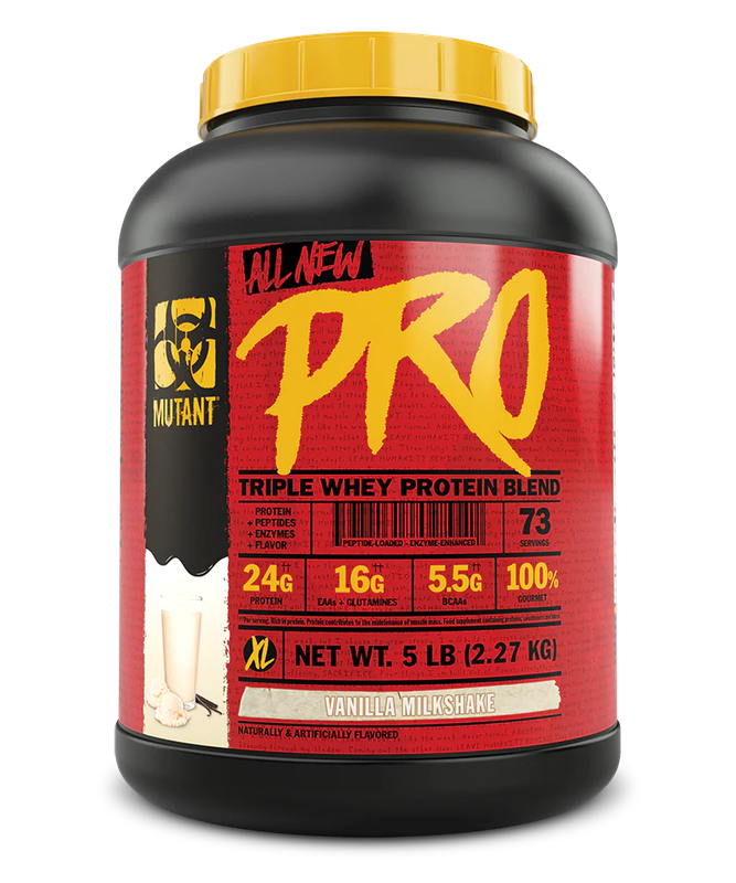 

Mutant Pro, Triple Whey Protein Blend, Vanilla Milkshake, 5Lbs, 73 Servings