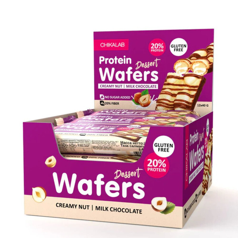 Chikalabs, Protein Wafers Dessert, Creamy Nut, 12x40g