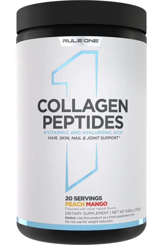 

Rule 1, Collagen Peptides+Vitamin C & Hyaluronic Acid, Hair, Skin, Nails & Joint Support, Peach Mango, 250g, 20 Servings