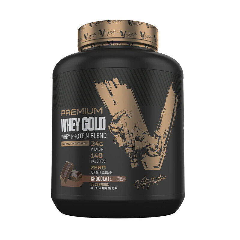 

Victor Martinez, Premium Whey Gold Protein, Build Muscle & Boost Metabolism, Chocolate, 4.4 Lbs, 55 Servings