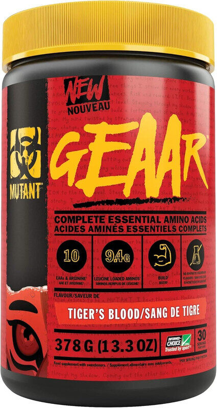 

Mutant, Geaar, Essentials Amino Acids, 400g, Tiger’s Blood, 30 Servings