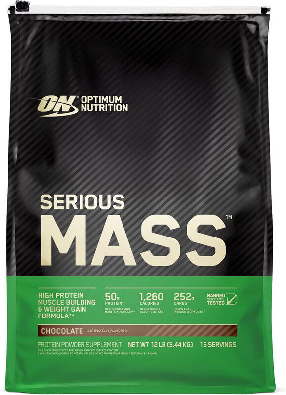 

Optimum Nutrition, Serious Mass, 50g Protein, Chocolate, 12 Lbs, 16 Servings