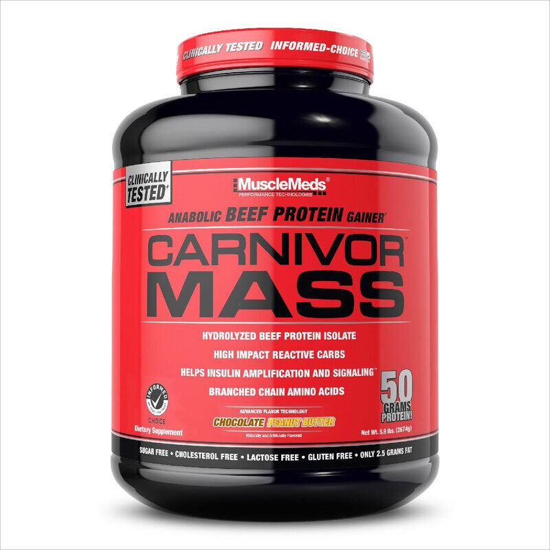 

Musclemeds, Beef Protein Gainer, Carnivor Mass, 5.9Lbs, Chocolate Peanut Butter, 14 Servings