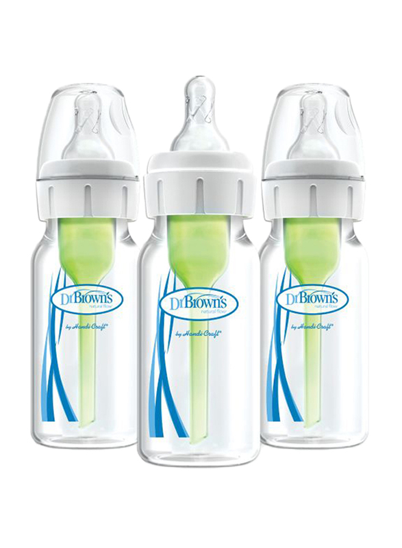 Dr.Browns 3-Piece Options+ PP Narrow Neck Baby Feeding Bottle Set, 120ml, Clear