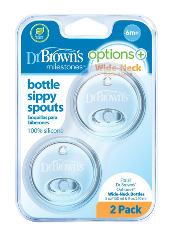 Dr. Browns 2-Piece Options+ Wide-Neck Silicone Bottle Sippy Spout Set, Clear
