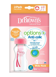 Dr. Browns 2-Piece Options+ PP Wide-Neck Baby Feeding Bottle Set, 270ml, Pink