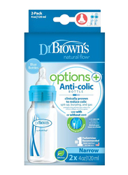 Dr.Browns 2-Piece Options+ PP Narrow Neck Baby Feeding Bottle Set, 120ml, Blue