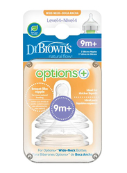 Dr. Browns 2-Piece Options+ Level 4 Wide-Neck Silicone Bottle Nipple Set, Clear