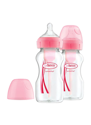 Dr. Browns 2-Piece Options+ PP Wide-Neck Baby Feeding Bottle Set, 270ml, Pink