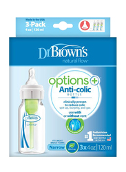 Dr.Browns 3-Piece Options+ PP Narrow Neck Baby Feeding Bottle Set, 120ml, Clear