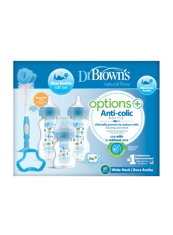 Dr. Browns Options+ Wide-Neck Baby Feeding Bottle Gift Set, Blue