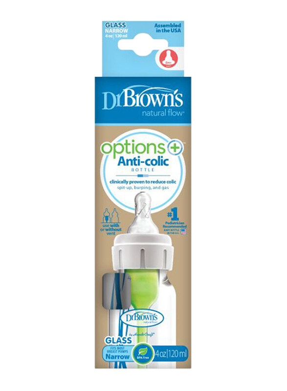 

Dr. Browns Options+ Narrow Anti-Colic Glass Bottle, 0+ Months, 120ml, Clear