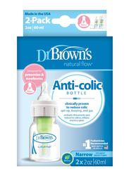Dr.Browns 2-Piece Options+ PP Narrow Neck Baby Feeding Bottle with Preemie Nipple, 60ml, Clear