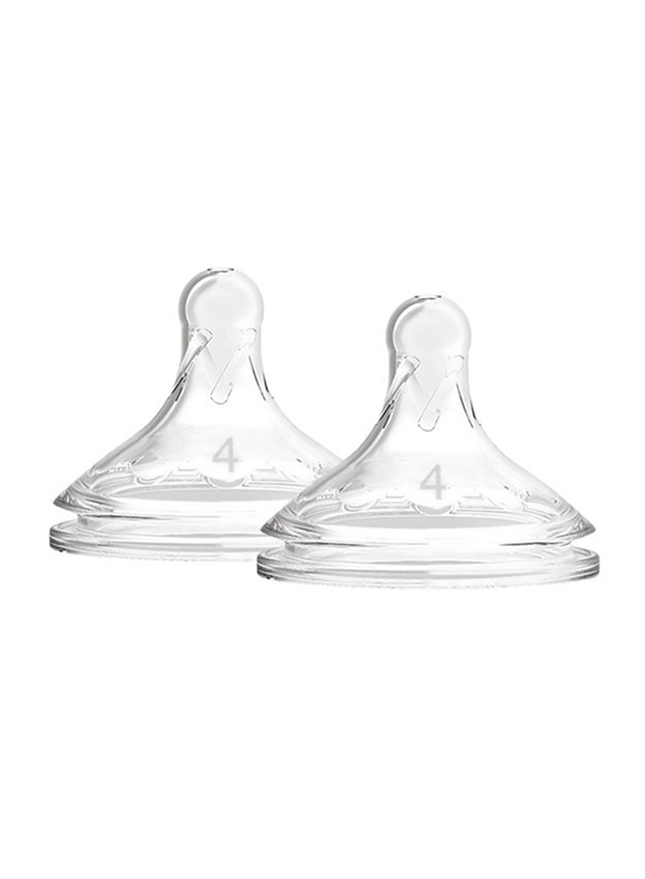 Dr. Browns 2-Piece Options+ Level 4 Wide-Neck Silicone Bottle Nipple Set, Clear