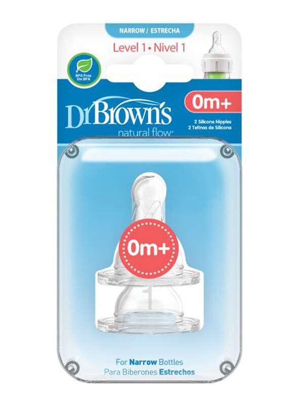 

Dr. Browns 2-Piece Options+ Level 1 Silicone Narrow Bottle Nipple Set, Clear