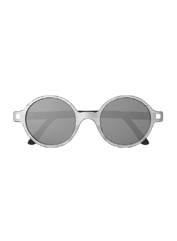 Ki Et La Sun Rozz Full Rim Round Sunglasses for Kids, Black Lens, 10-12 Years, Size 6, Stripe, Black/White