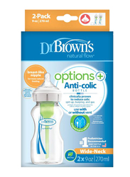 Dr. Browns 2-Piece Options+ PP Wide-Neck Baby Feeding Bottle Set, 270ml, Clear