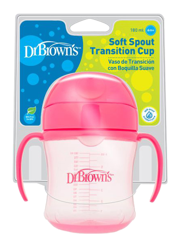 Dr. Browns Soft-Spout Transition Cup with Handles, 180ml, 6+ Months, Pink