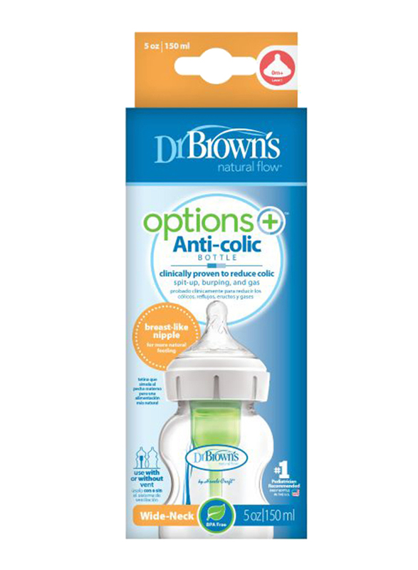 Dr. Browns Options+ PP Wide-Neck Baby Feeding Bottle, 150ml, Clear