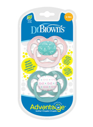 Dr. Browns 2-Piece Advantage Pacifier Set, Stage 2, 6-12 Months, Airplanes, Pink