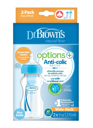 Dr. Browns 2-Piece Options+ PP Wide-Neck Baby Feeding Bottle Set, 270ml, Blue