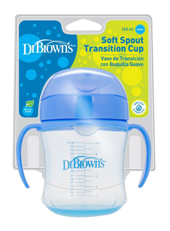 Dr. Browns Soft-Spout Transition Cup with Handles, 180ml, 6+ Months, Blue