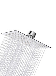 PuriPro 12-inch 316 Stainless Steel Square High Pressure Fixed Mounting Rain Shower Head with Silicone Nozzle, 1/2 inch Connector & 360 Degree Rotation, Silver