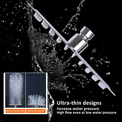 PuriPro 16-inch 316 Stainless Steel Square High Pressure Fixed Mounting Rain Shower Head with Silicone Nozzle, 1/2 inch Connector & 360 Degree Rotation, Silver