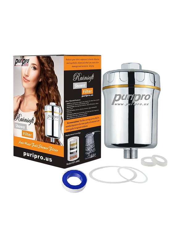 PuriPro Anti Hair Fall Rainsoft Shower Filter for Anti Dandruff & Removes Chlorine, Silver