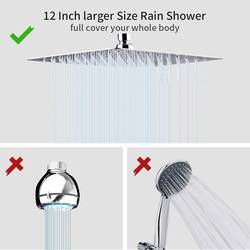 PuriPro 12-inch 316 Stainless Steel Square High Pressure Fixed Mounting Rain Shower Head with Silicone Nozzle, 1/2 inch Connector & 360 Degree Rotation, Silver