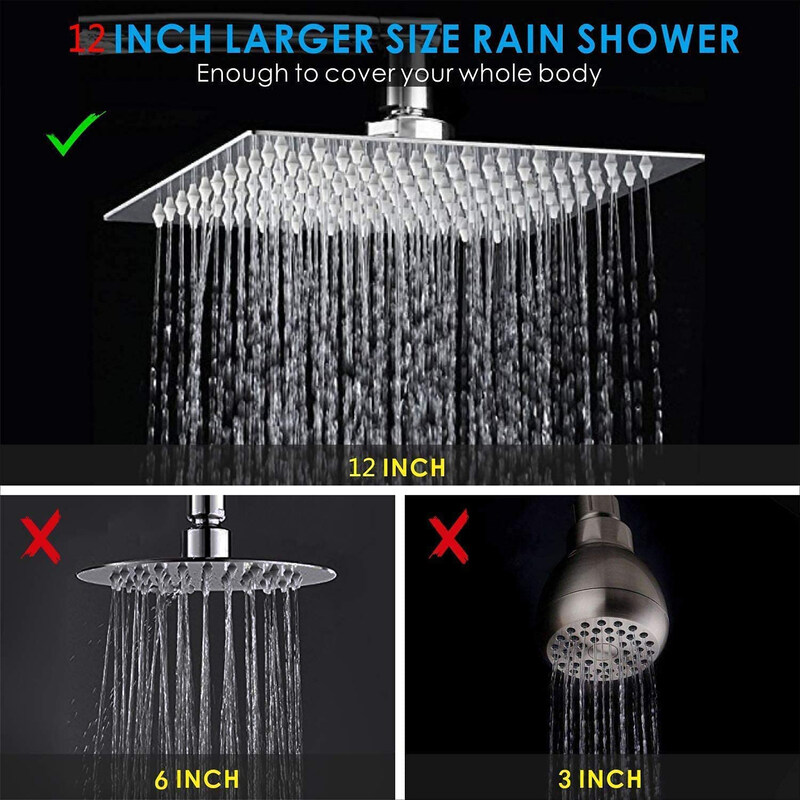 PuriPro 16-inch 316 Stainless Steel Square High Pressure Fixed Mounting Rain Shower Head with Silicone Nozzle, 1/2 inch Connector & 360 Degree Rotation, Silver