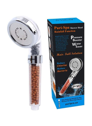 PuriPro Ionic Spa Showerhead with 200% Water Saver Pressure Booster, Silver/Clear