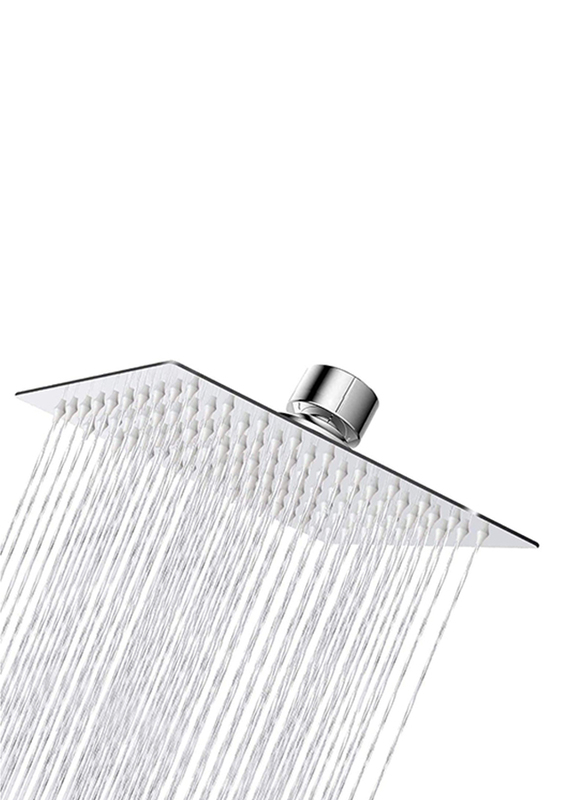 PuriPro 16-inch 316 Stainless Steel Square High Pressure Fixed Mounting Rain Shower Head with Silicone Nozzle, 1/2 inch Connector & 360 Degree Rotation, Silver