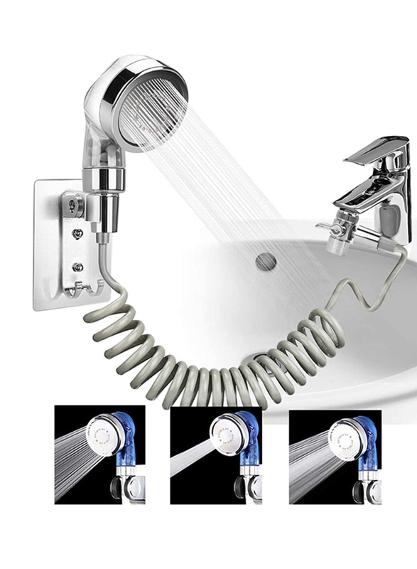 PuriPro 360° Swivel Faucet Spray Head with Ionic Stones Three Functions, Silver/Grey