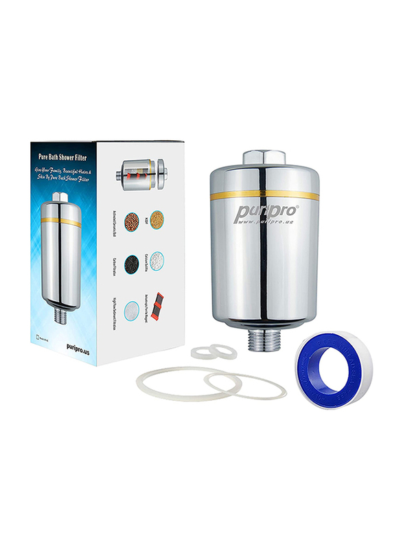 PuriPro Stainless Steel Shower Filter for Dry & Damage Skin, Silver