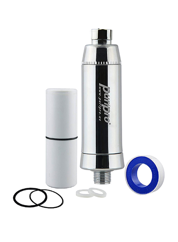 PuriPro Anti Hair Fall Shower Filter with Replaceable Filter Cartridge, Silver
