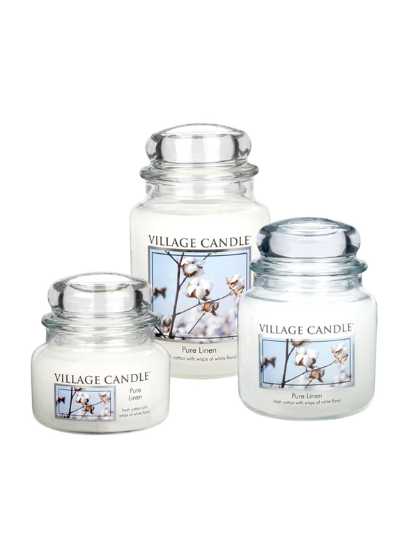 Village Candle Pure Linen Medium Fragranced Candle Jar, 16oz, White