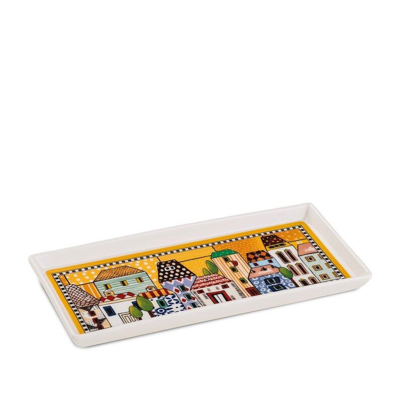 

EGAN Paese Mio Rectangular Serving Tray 19x9cm New Bone China Italian Village Design, Decorative Handwash Tray for Snacks, Appetizers, Desserts, Choco